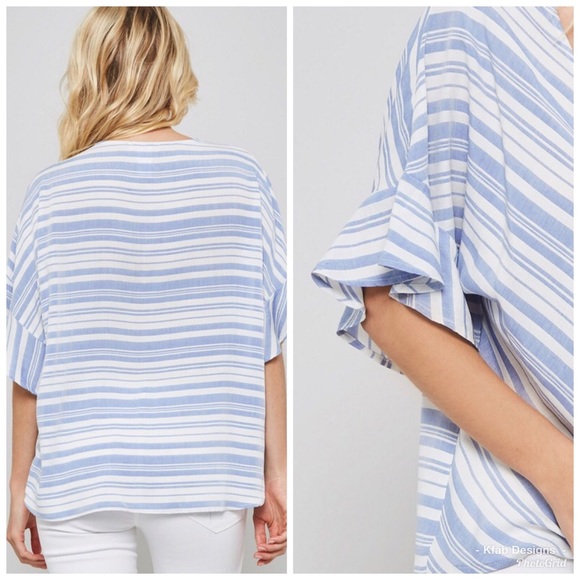💗LAST 1! Ruffle Striped V Neck Woven Blouse! - Picture 4 of 4
